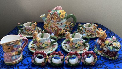 New Vintage Mercuries 1999 Springtime Tea Set Ceramic Easter Bunny
