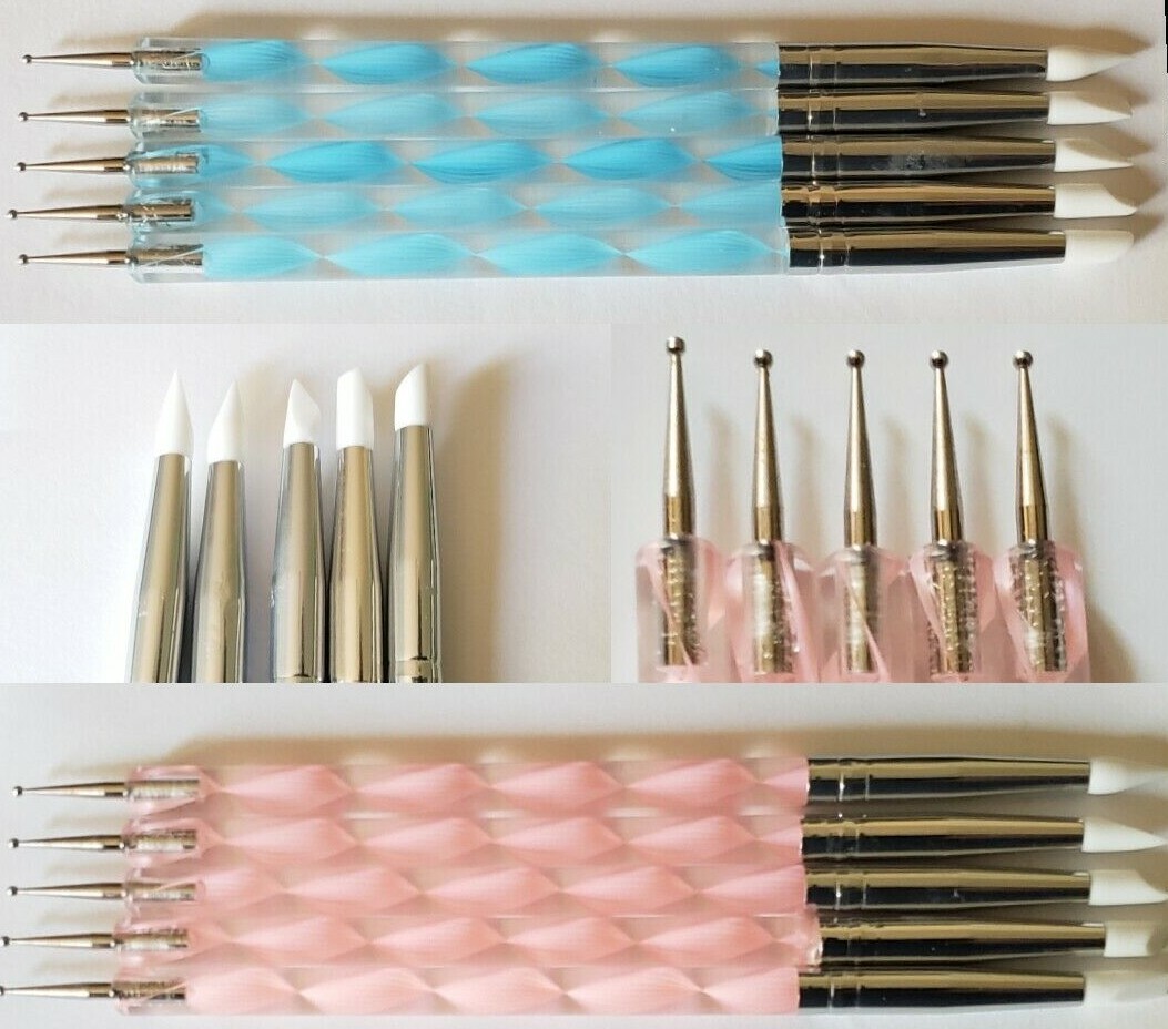 5Pcs 2 Way Nail Art Silicone Tip Pen Brushes Dotting Tools Marbleizing Painting eBay