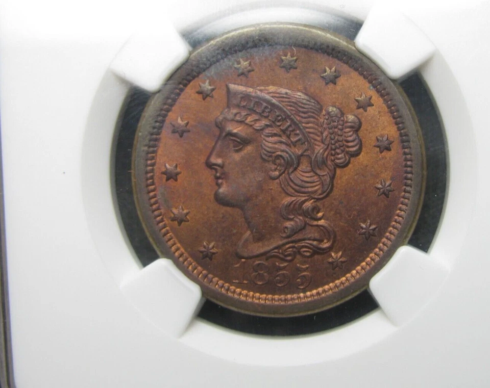 1855 Braided Hair Large Cent Penny ---- MS-65 RB NGC ---- #765A - Image 4 of 4
