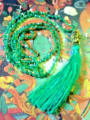 secret power goddess of good luck Green Tara mala bless rosary w Buddha necklace