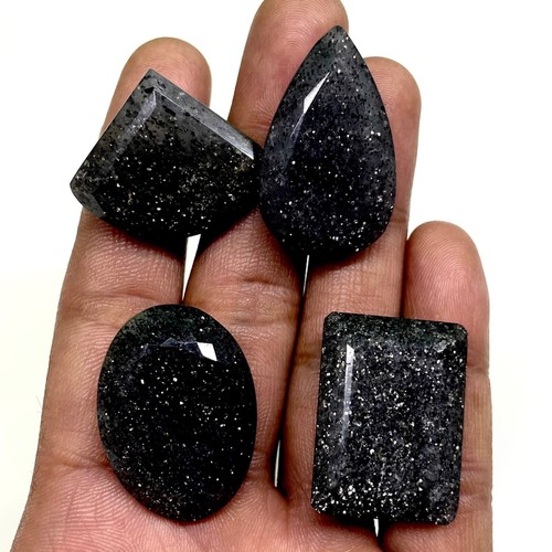 4 Pezzi Pietra Solare Nera Naturale 24-31,5mm Taglio Misto Pietre Preziose Sfaccettate Sciolte 183 Cts - Foto 11 di 24