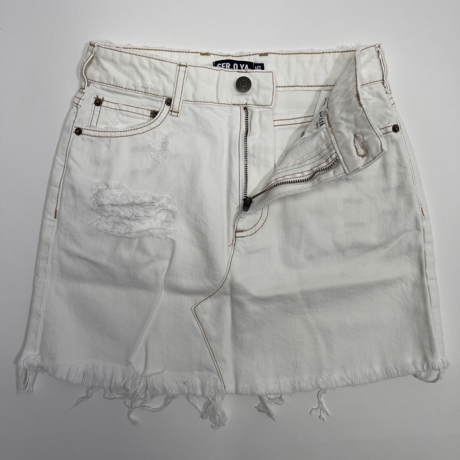 NWT Women's SER.O.YA Alli White Denim Mini Skirt. Size 25 (XS)