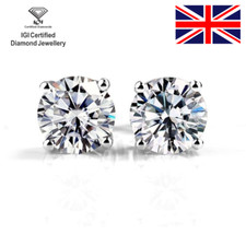 IGI Certified 1CT D/VS Round Lab Grown Diamond Stud Earring Platinum Screw Back