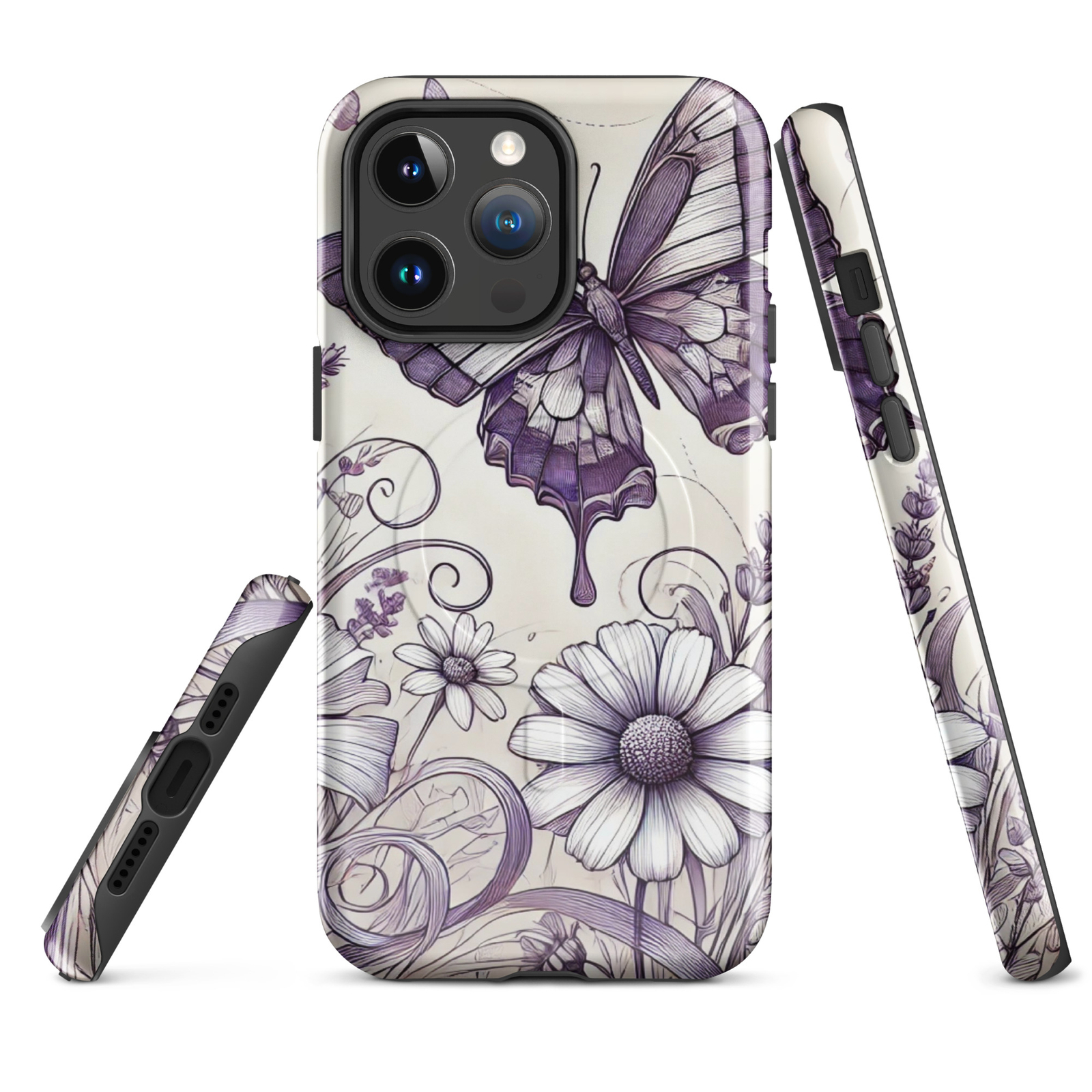 iPhone MagSafe Tough Case with Butterfly Floral Line Art Design for Ultimate Protection  -image
