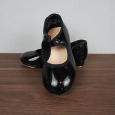 Capezio Tele Tone Kids Girls Tap Dance Shoes Black Patent Leather Size 8.5
