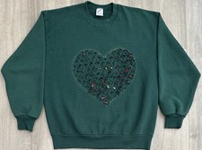 Vintage 90s Xmas JERZEES Sweatshirt Floral Heart Shape Design Crewneck Size L