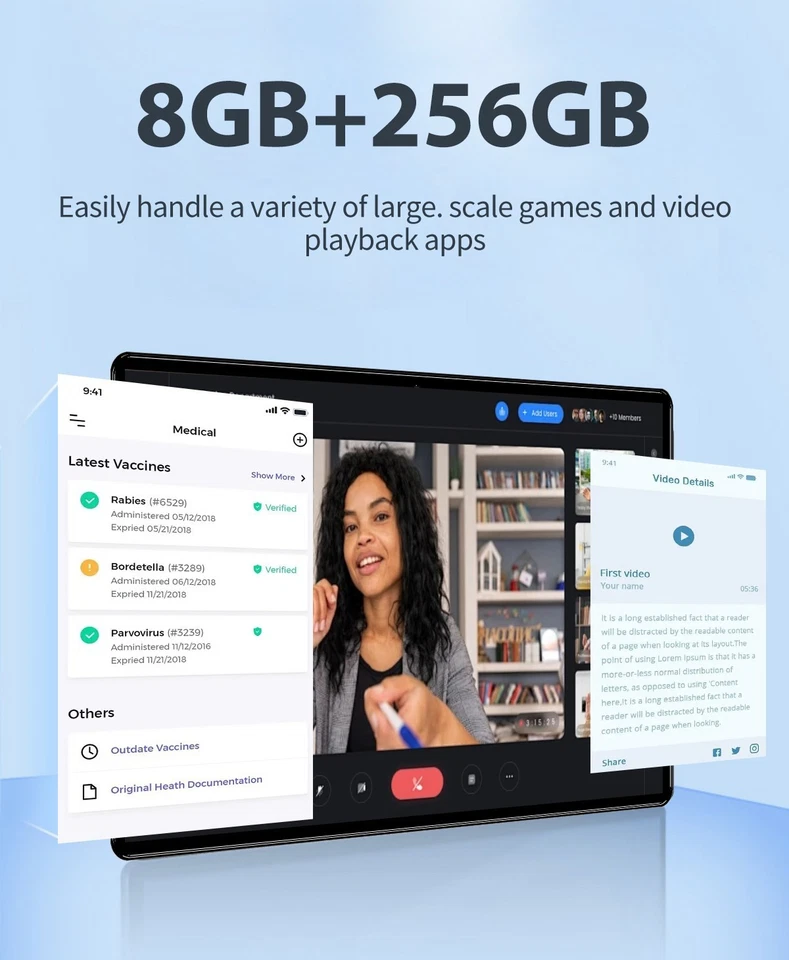 phone Tablet 10.1 inch 8G+256GB Android 12 Wifi 4G/5G LTE GSM SIM gift Keyboard - Image 4 of 4