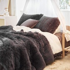 Black Faux Fur Comforter Set King 3 Pieces - 1 Black Shaggy Comforter Set 104...