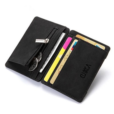 Ultra Thin 2021 New Men Male PU Leather Mini Small Magic Wallets Zipper Coin Pur