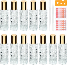 12PCS Essential Oil Roller Bottle Refillable Empty Glass Bottle with Stainless S