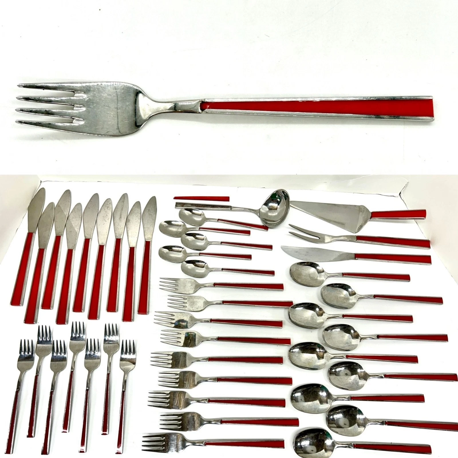 Rare! Kleeblatt Exklusiv 43 pc Red & 18/10 Stainless Flatware MCM Germany