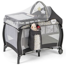Portable Playard, Nursery Center w/ Music Player,Lockable Wheels Carrying Bag