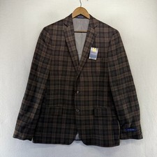 Stafford Sport Coat men's 44L Slim Fit Brown Black Houndstooth plaid Check NEW