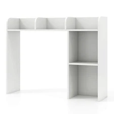 Desk Bookshelf, Multipurpose Wood Countertop Hutch with 4 Shelves White