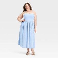 Women Sleeveless Cutwork Midi Sundress - Universal Thread Light Blue XXL