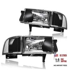 Headlight Assembly for 1994-2001 Dodge Ram 1500 Black Housing Clear Reflector