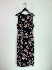 Ralph Lauren Black Floral Dress Sleeveless Midi Crew Neck Elegant UK 8