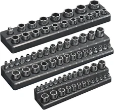 Magnetic Socket Organizer Holder Set – 3-Piece Tool Organizers Including 1/4",