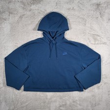 Nike Sportswear Jersey Cropped Hoodie Women's Large Blue 100 Cotton Pullover
