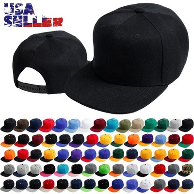 Mens Snapback Flat Bill Baseball Cap Adjustable Structured Solid Blank Plain Hat