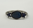 Blue Faux Opal Floral Hinged Bangle – Silver Tone Crystal Accent Statement