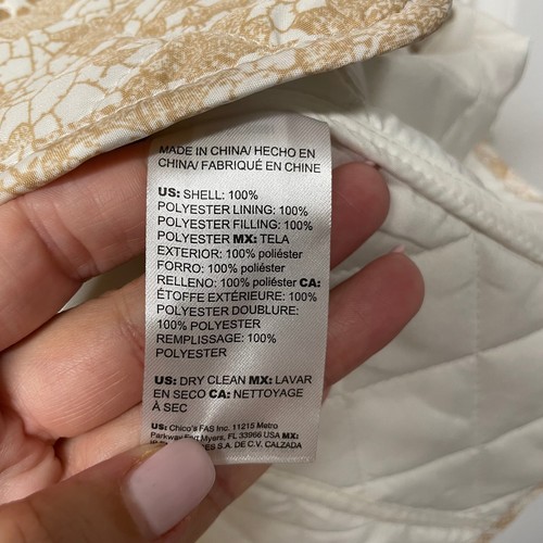 Chicos Womens Quilted Jacket Cream Beige Floral Print Button Up Size 3/16-18/XL - Picture 10 of 10