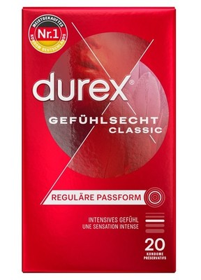 Durex 20 Stück Condoms Gefühlsecht Classic Kondome hauchzart 56 mm