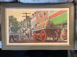 Vintage Framed Pabst Blue Ribbon Bar Pub Sign Horse Wagon Excel Condition 27x17