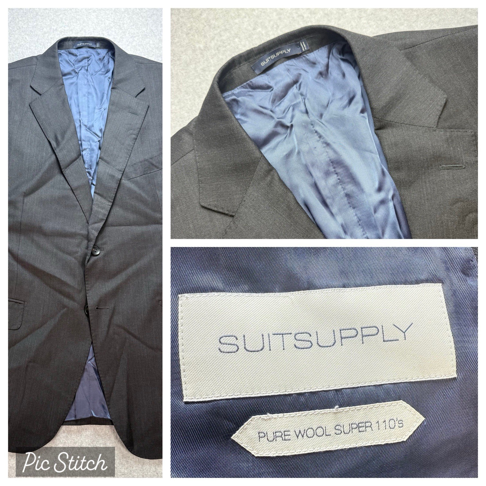 SuitSupply Blazer Mens 56 Napoli Fit Black Pure Wool Super 110s Zignone