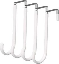 Over The Door Hooks, 4 Pack Hangers Hooks with Rubber Prevent White - 4 PCS 