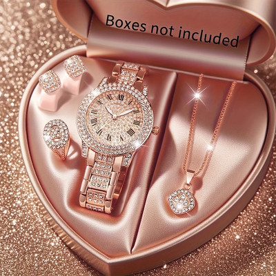 Luxury Women's Quartz Watch and Jewelry Set - Elegant Holiday Gift 5Pcs