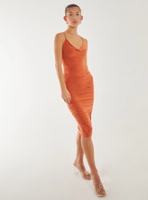 Pink Vanilla Womens BURNT ORANGE Slinky Cowl Neck Midi Dress