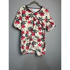 SB Scrubs Women Small Floral Print Mock Wrap V-Neck Scrub Top SB470016 Neutral