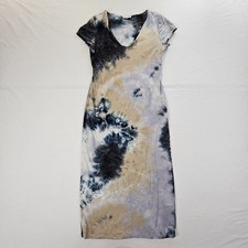 See You Monday Earthy Watercolor Tie Dye V Neck Bodycon Midi Dress XL