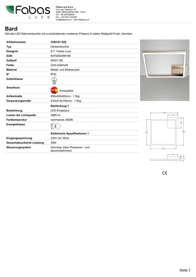 FABAS LUCE LED Deckenleuchte Lampe Bard 3394-61-225 gold edelmatt dimmbar NA - Bild 4 von 4