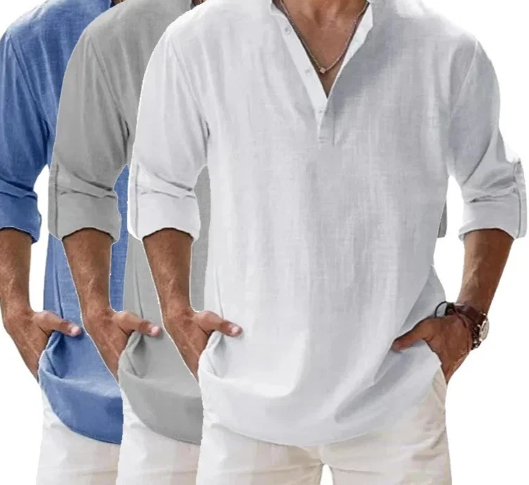 Men's Cotton Linen Henley Long Sleeve Shirt Casual Beach T-shirt Tee Summer Gift
Opens in a new wind