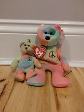 Ty Beanie Babies Peace The Bear And Jingle Beanie Peace BNWT, Retired
