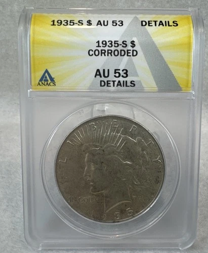 1935 S Peace Silver Dollar ANACS AU53 Details Tougher Date Peace