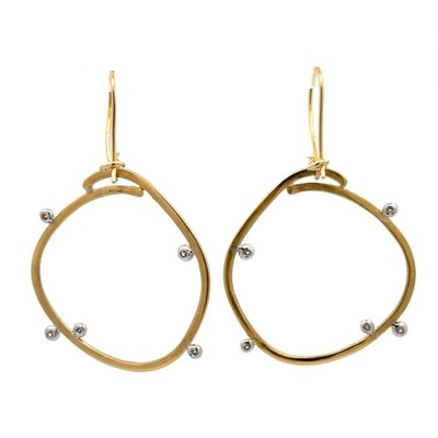 Dean Davidson Ohrringe 18 Karat Gelbgold 0,20 kt Diamant freie Form Kreis matt