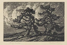 Birger Sandzen - WOOD BLOCK - SENTINEL PINES 7x10 on 8.5x11 REPRODUCTION