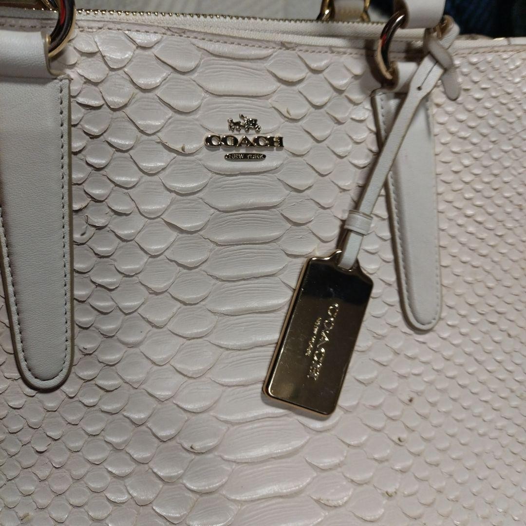 COACH 2way handbag python embossed white leather … - image 2