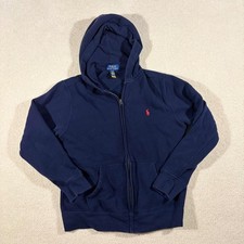 Polo Ralph Lauren Full Zip Hoodie Boys L 14-16 Navy Blue Red Pony Logo Classic