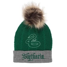 Image of Official Harry Potter Slytherin Fur Pom Beanie Cozy House Gift Hat for True Fans