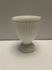 Vintage Milk Glass Ribbed Pedestal Vase Or Small Planter 4.25”