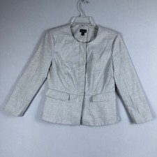 Ann Taylor Suit Jacket Blazer Womens Size 4 Long Sleeves Round-Neck Gray