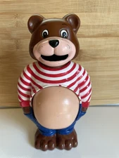 Vintage JSNY Pot Belly Teddy Bear 7" Plastic Coin Bank