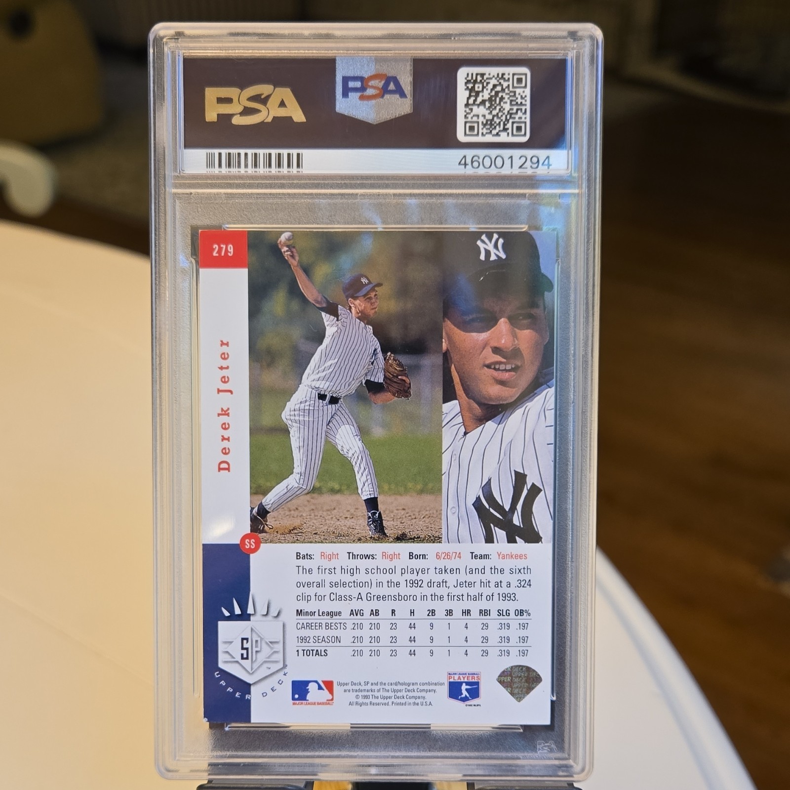 1993 Upper Deck SP Derek Jeter Premier Prospects Foil #279 Rookie PSA 7! view 2