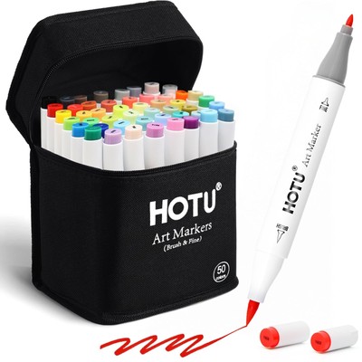 Alcohol Markers Brush Tip and Fine Tip 50 Colors Dual Tips Art Marker Set Alc...