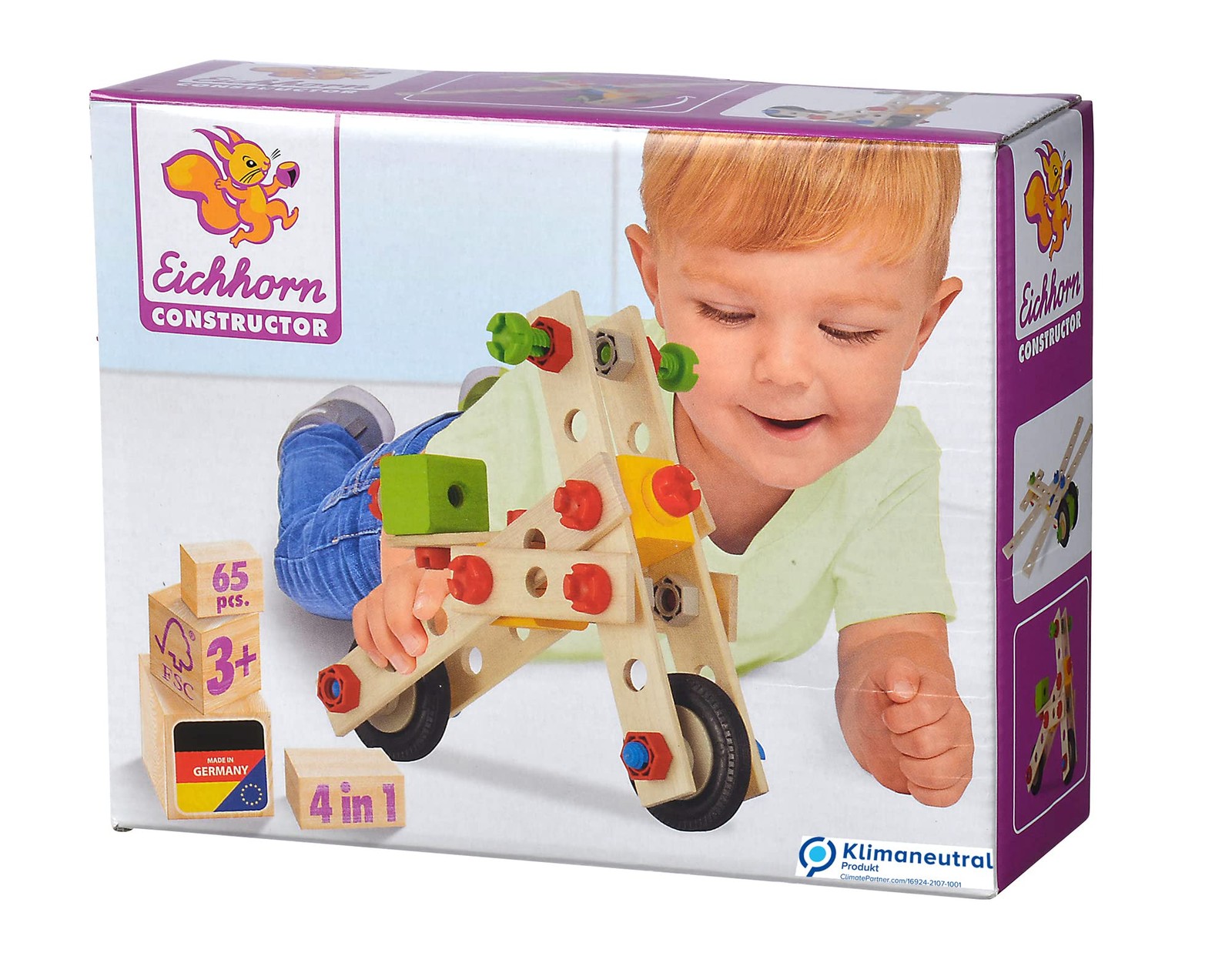 Eichhorn - Constructor Motorroller, vielseitiges Holzspielzeug, 65-TLG, 4 Versch