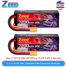 2x Zeee 3S LiPo Battery 7200mAh 11.1V 120C XT90 for 1/8 1/10 RC Car Truck Buggy
